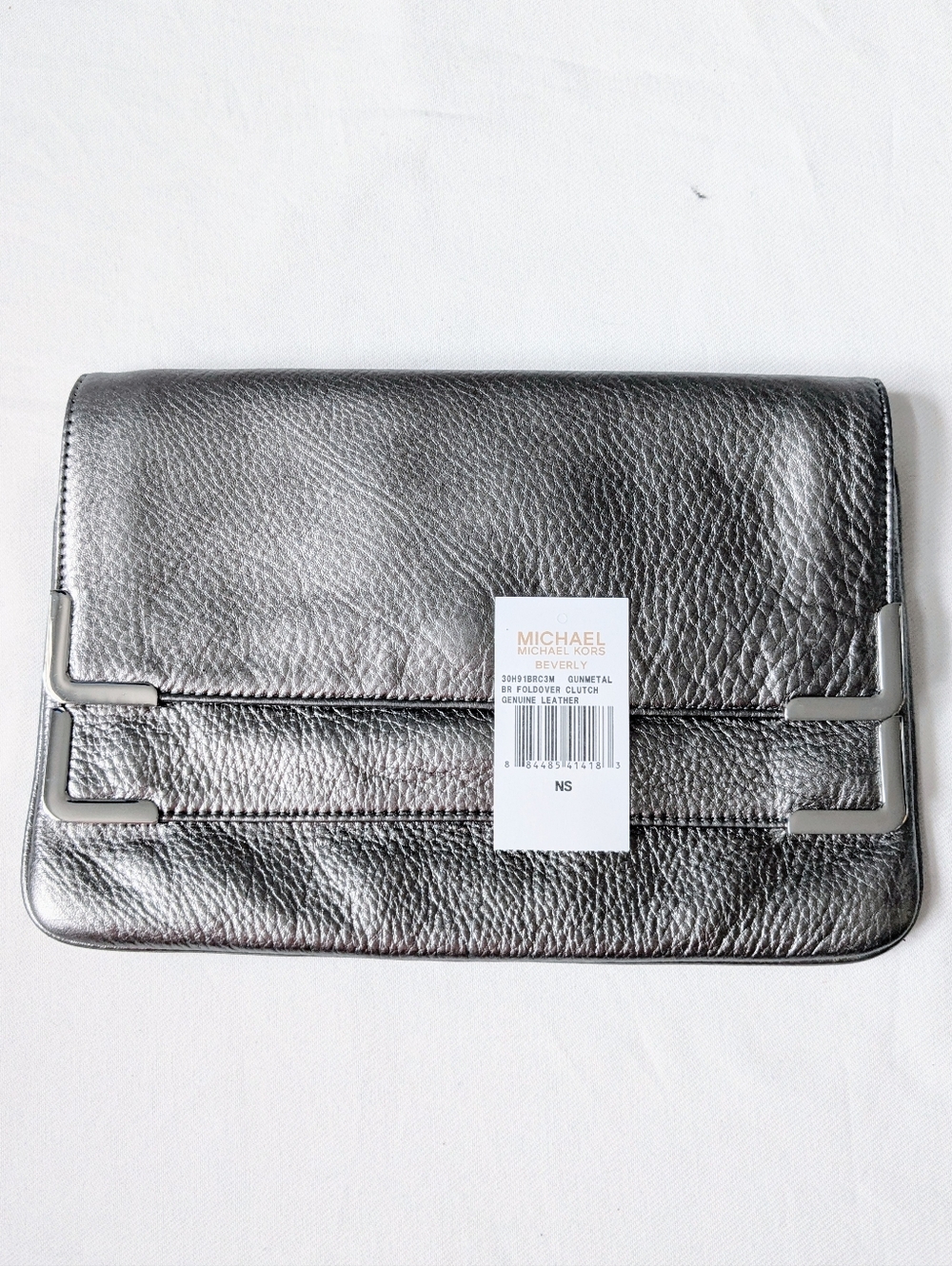 Michael Kors Metallic Gray / Silver Pebbled Leather Large Clutch Bag - Picture 2 of 9